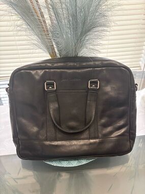 James Campbell Black Leather Laptop Bag